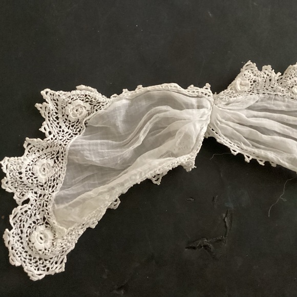 Vintage Irish Lace Foulard Scarf Collar Ruffle Fine Cotton - Picture 5 of 7